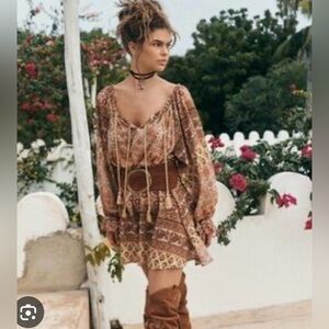 Spell Bohemian Patchwork Blouse in Brown and Cream